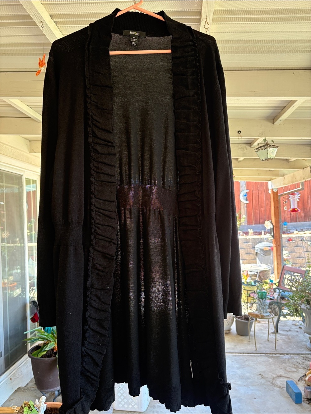 Style & Co. Black Ruffle Trim Open Cardigan Sweater